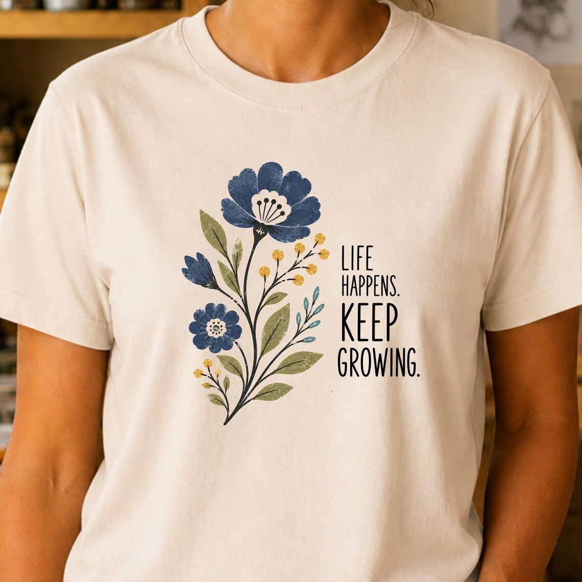 Inspirational art teacher shirt featuring Life Happens Keep Growing