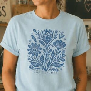 Linocut art shirt featuring botanical floral print design