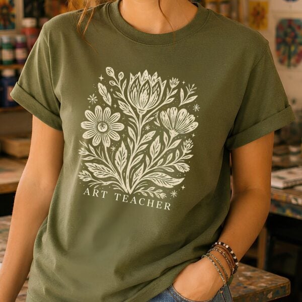 Linocut Art Shirt – Botanical Printmaking Graphic Inspiring Tee - Image 2