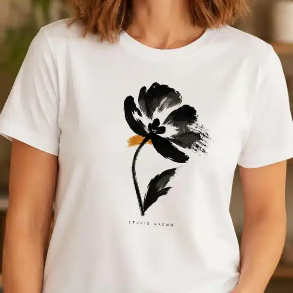 Ink Art Shirt – Minimalist Black Flower Artist Inspiring Graphic Tee - Image 2