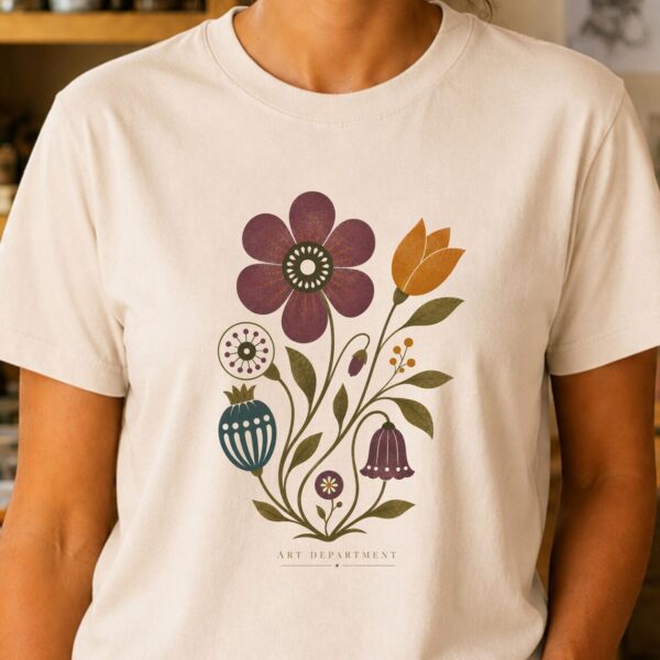Nordic Floral Shirt – Scandinavian Botanical Inspiring Art Tee - Image 2