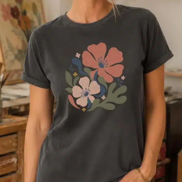 Botanical Artist Shirt – Pink Floral Colorful Retro Graphic Tee - Image 2