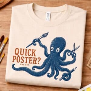 Poster making shirt featuring Quick Poster octopus design