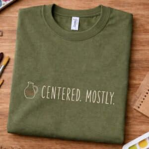 Pottery meditation shirt featuring Centered Mostly design