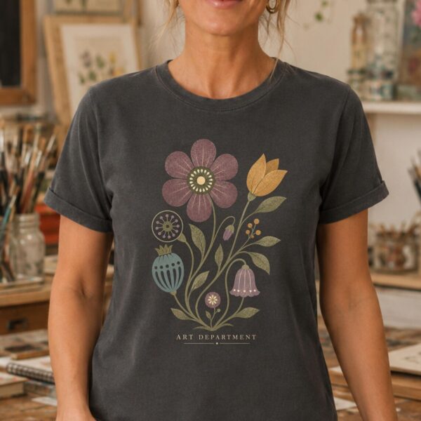 Nordic Floral Shirt – Scandinavian Botanical Inspiring Art Tee - Image 3