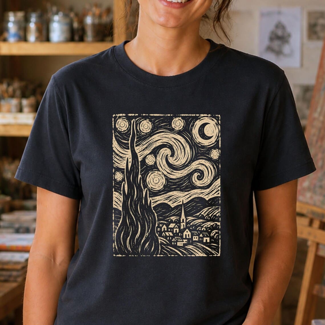 Starry Night shirt inspired by Vincent van Gogh artwork