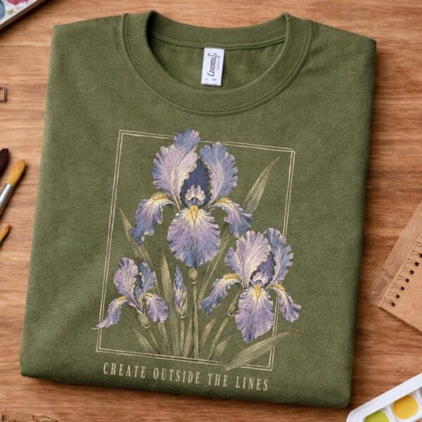 Van Gogh Iris Art Teacher Shirt, Create Outside the Lines Tee, Vintage Botanical Teacher Shirt, Art History Teacher Gift - Image 2