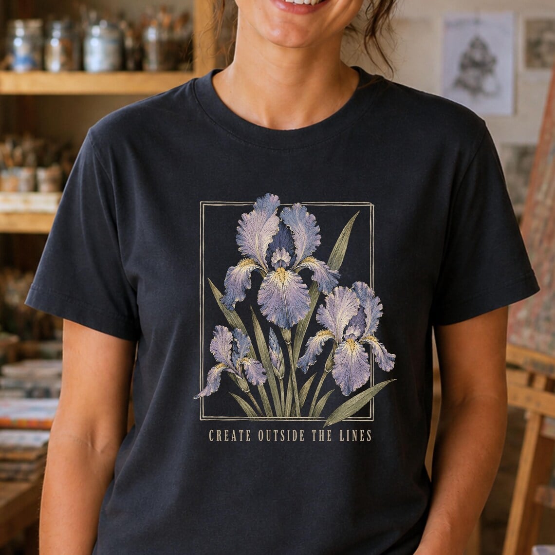 Van Gogh iris shirt featuring vintage floral artwork