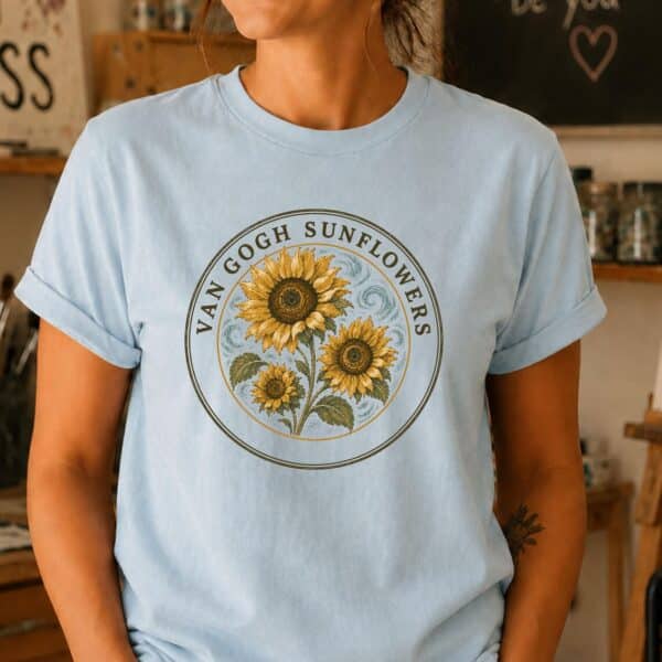 Van Gogh Sunflower Shirt – Vintage Art Lover Inspiring Graphic Tee - Image 3