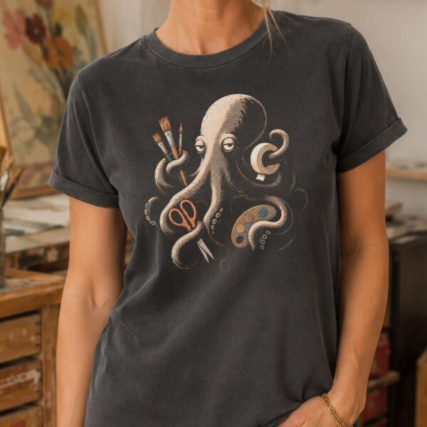 Octopus Art Shirt – Vintage Artist Funny Graphic Tee - Image 3