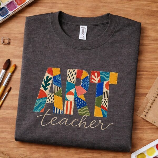 Quilted Art Teacher Shirt – Colorful Patchwork Inspiring Art Tee - Image 3