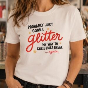Christmas art teacher shirt featuring Glitter My Way to Christmas Break