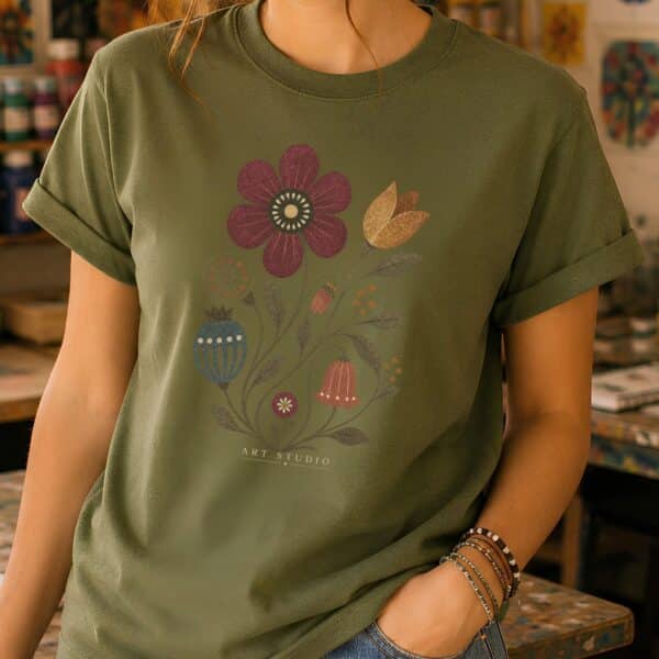 Folk Art Flower Shirt – Vintage Floral Artist Inspiring Graphic Tee - Image 2