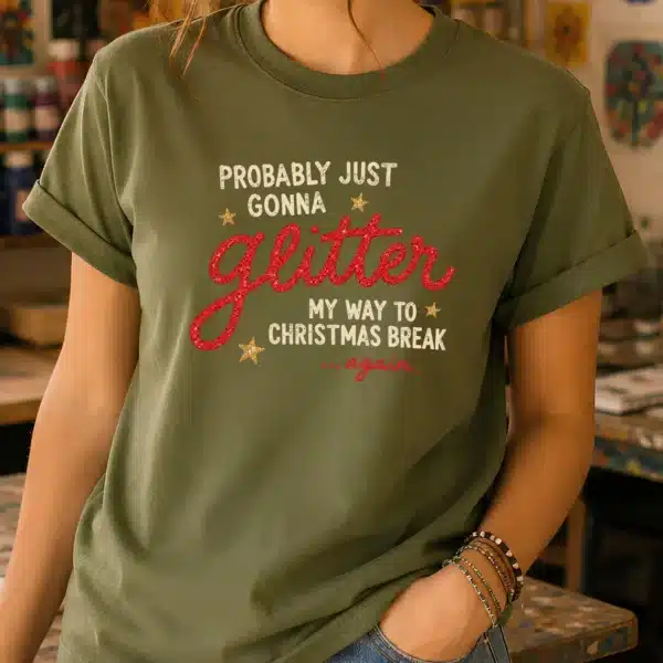 Christmas Art Teacher Shirt – Glitter My Way to Break Funny Tee - Image 2