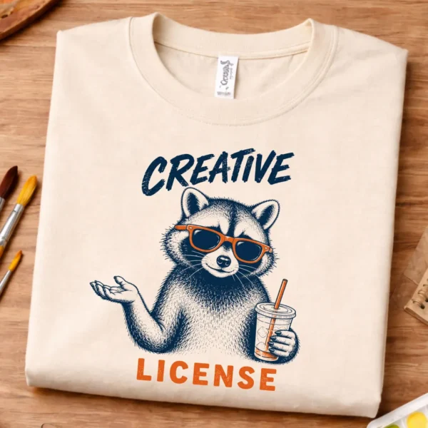 Funny Artist Gift – Creative License Raccoon Shirt - Image 2
