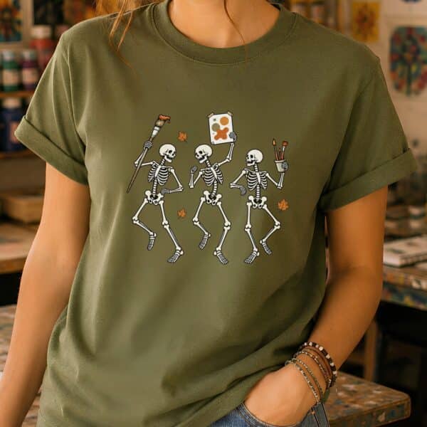Skeleton Artist Shirt – Funny Art Lover Graphic Tee - Image 3