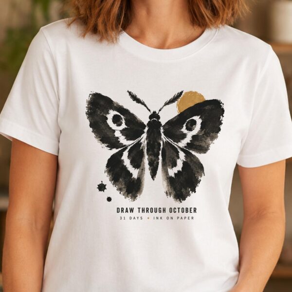 October Drawing Shirt – Draw Through October Halloween Fun Moth Tee - Image 2