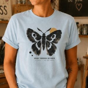 October drawing shirt featuring Draw Through October moth design