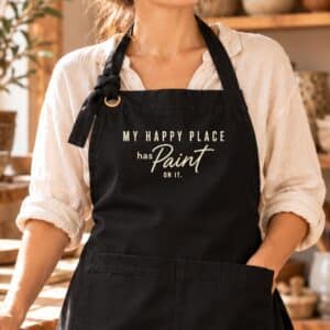 Art teacher apron featuring My Happy Place Has Paint On It