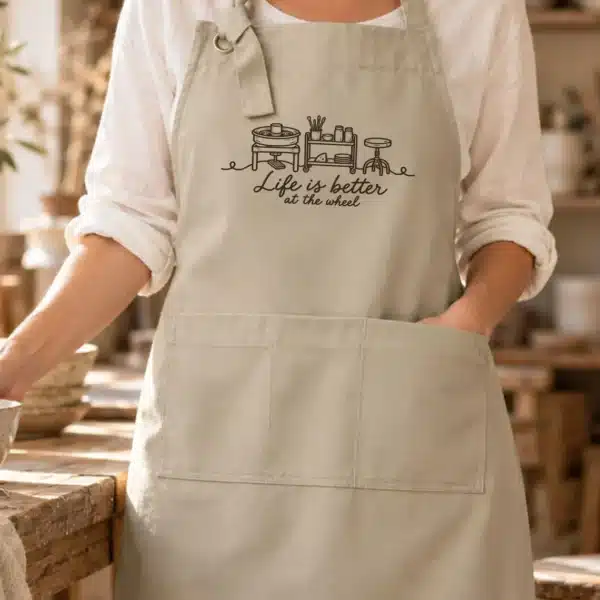 Pottery Apron – Life Is Better at the Wheel Inspiring Apron - Image 3