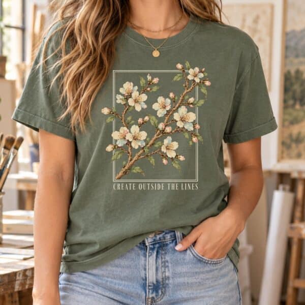 Cherry Blossom Artist Shirt – Create Outside the Lines Inspiring Shirt - Image 2