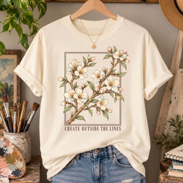 Cherry Blossom Artist Shirt – Create Outside the Lines Inspiring Shirt - Image 3