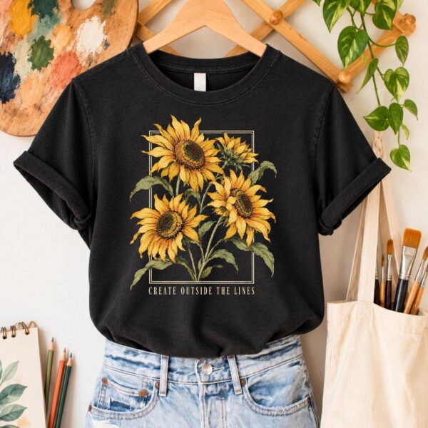 Sunflower Art Teacher Shirt – Create Outside the Lines Inspiring Shirt - Image 2