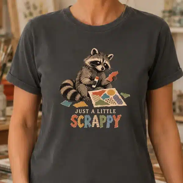 Collage Artist Shirt – Just a Little Scrappy Raccoon Funny Tee - Image 3