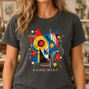 Kandinsky shirt featuring colorful abstract geometric artwork