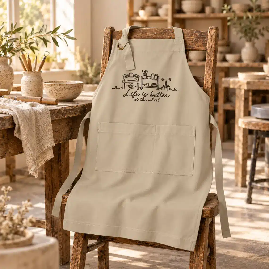 Pottery apron featuring Life Is Better at the Wheel