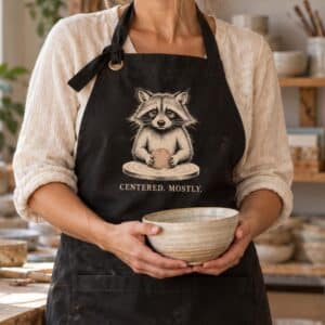 Raccoon pottery apron featuring Centered Mostly