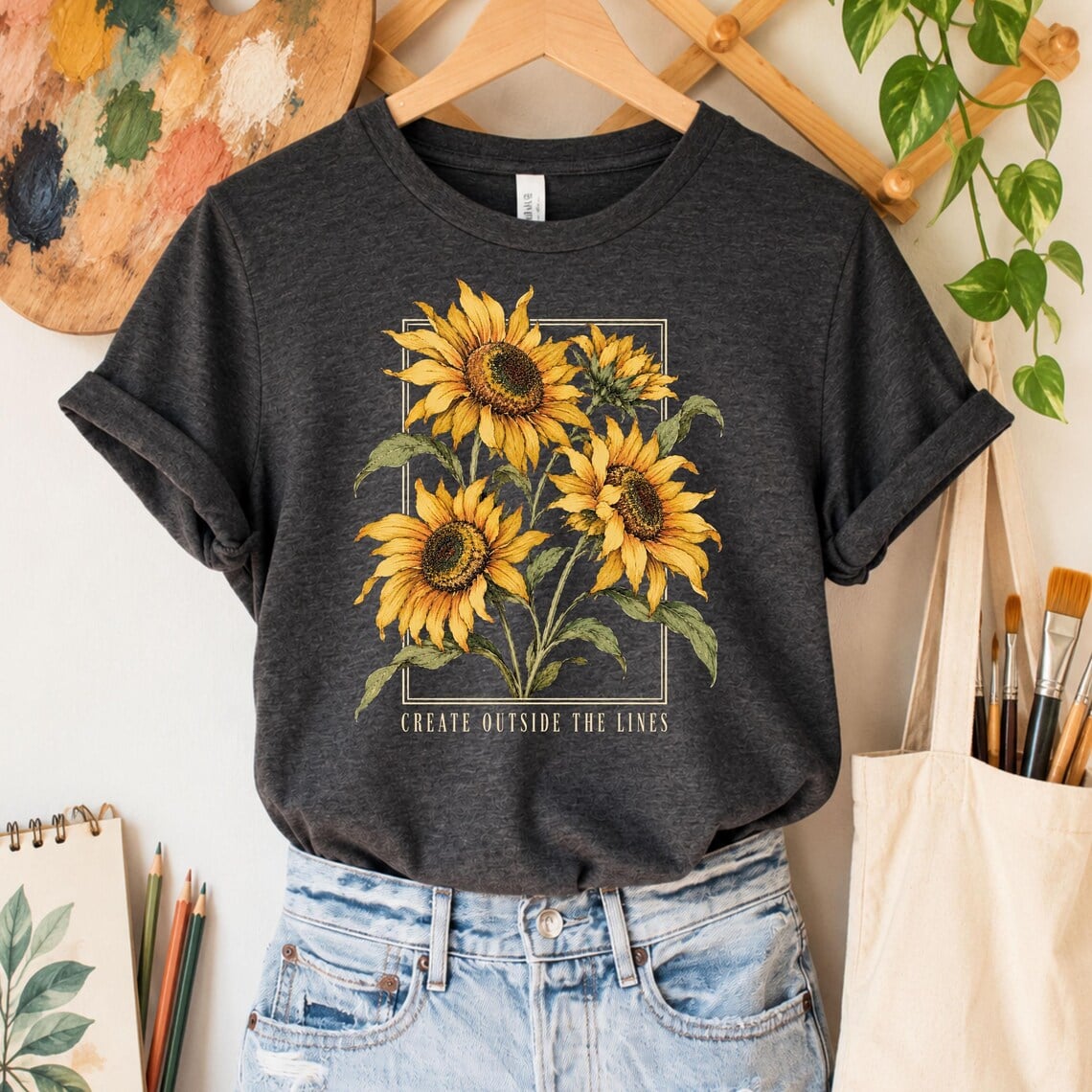 Sunflower art teacher shirt featuring Create Outside the Lines