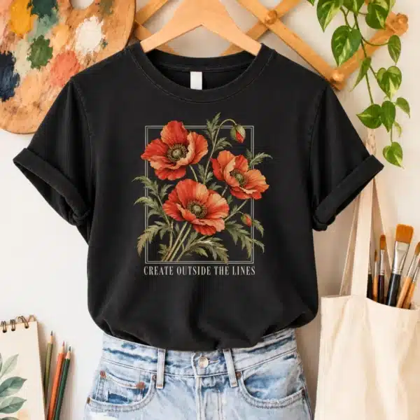 Poppy Flower Artist Shirt – Create Outside the Lines Inspiring Art Teacher Shirt - Image 2